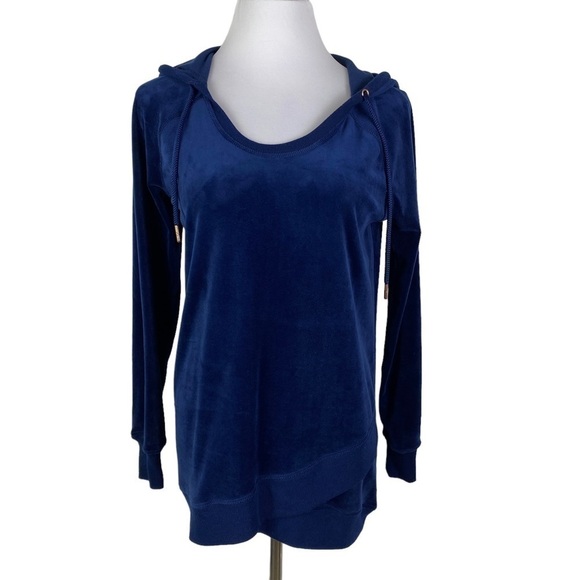 Nanette Lepore Velour Long Sleeve‎ Hooded Drawstring Shirt Women's Small Blue - Picture 1 of 9